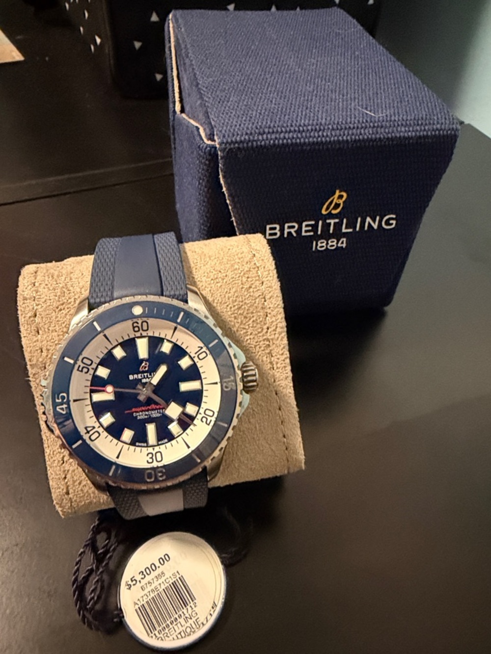 Breitling Blue and Silver superOcean Watch with Blue Strap